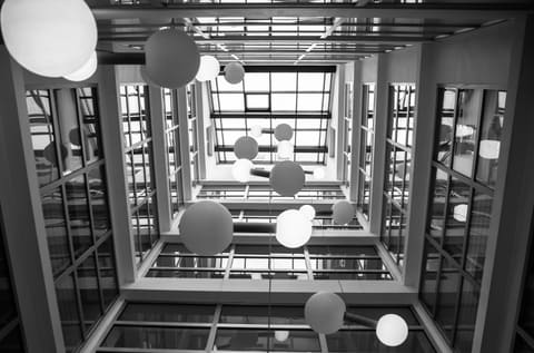 The interior frame of a modern building